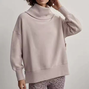 Usine en gros décolleté fente lâche décontracté demi col roulé Plus cachemire à capuche femmes chemise de Base - Product Image 1