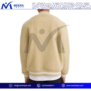 2025 veste universitaire de couleur Beige unie de haute qualité pour hommes logo personnalisé 100% tissu Sherpa coupe ample veste universitaire respirante - Product Image 4