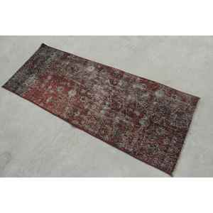Turkish <b>Runner</b> Rug 2.1x5.6 ft (65x172 cm), Vintage <b>Red</b> Ombr Wool Rug - Product Image 4