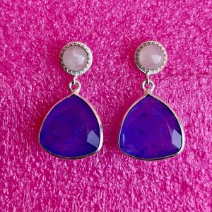 Handmade Natural Tanzanite & Moonstone <b>Dangle</b> <b>Earrings</b> 925 Sterling <b>Silver</b> Designer Jewelry for Women - Product Image 4