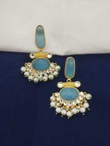 Chandbali Kundan Pearl Drops Earring Set Diseño único real y festivo para niñas y mujeres Producto a granel de moda - Product Image 4