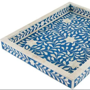 Plateau de service en incrustation d'os fait à la main pour la décoration intérieure de luxe Plateau de service en incrustation d'os décoratif fait à la main - Product Image 1