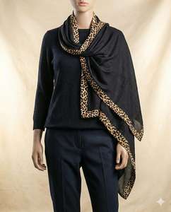 New Summer 100% Viscose Breathable Muslim <b>Hijab</b> Solid Color African Long Shawl Women <b>Silk</b> Screen Printed Tiger Print Black - Product Image 2