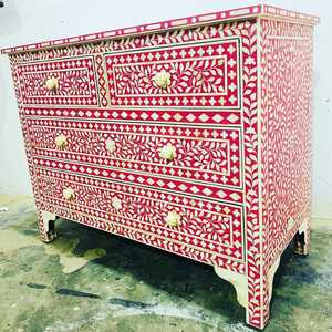 Consola con incrustaciones de hueso con cajones Empresa india de fabricación de mesas Personalizar servicios disponibles - Product Image 2