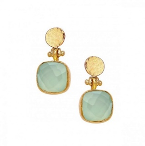 เครื่องประดับที่ดีที่มีคุณภาพสูงธรรมชาติ Aqua Chalcedony เหลี่ยมเพชรพลอยต่างหูรูปทรงเรขาคณิตชุบทองการตั้งค่ากรอบรูปทรงน่ารักราคาที่น่ารัก - Product Image 1