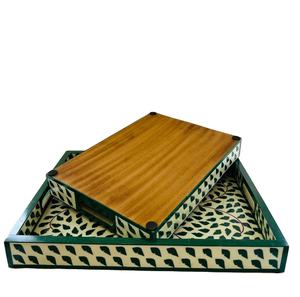 Plateau de service en incrustation d'os fabriqué à la main avec un design complexe, un accent de décoration d'intérieur élégant pour les repas, le thé et les fêtes - Product Image 4