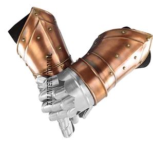 Guanteletes de caballero medieval hechos a mano, Armadura de cobre y plata de acero con forro de cuero para protección, disfraz de Halloween - Product Image 2