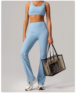 Ropa deportiva de alta intensidad para mujer de secado rápido, traje de yoga transpirable: sujetador + pantalones acampanados ajustados de cintura alta - Product Image 6