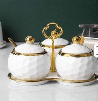Finition pour pot à bonbons, récipient de rangement, boîte à café, ensemble de 3 pour la maison, couvercle en métal, pots à sucre, thé et lait, or et blanc