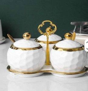 Juego de 3 Recipientes de Metal para Almacenamiento de Dulces, Recipientes de Cocina para Café, Azúcar, Té y Leche, con Tapa Metálica, Dorado y Blanco - Product Image 4