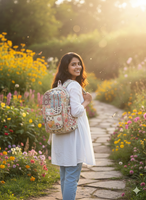 Sac à dos tactique matelassé en coton patchwork, léger, unisexe, style bohème indien, avec fermeture éclair et doublure en coton biologique, idéal pour ordinateur portable