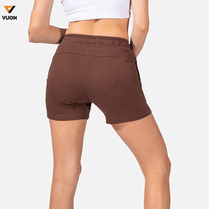 กางเกงขาสั้นเล่นฟิตเนสของผู้หญิงผ้าคอตตอนเอวสูงแบบยืดได้สีพื้นสำหรับใส่วิ่งเล่นกีฬาแบบทางการ - Product Image 2