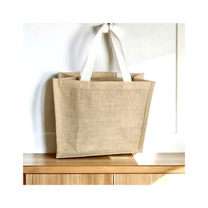 Recién llegado, bolsa de compras de yute de gran capacidad, tela duradera de alta calidad, cremallera, cordón suave ecológico, cubierta de moda - Product Image 3