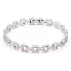 Iced Rolo Link Diamond Bracelet <b>Men's</b> 925 Sterling Silver Lab Brilliant Cut D YASH CORPORATION Elegant Luxurious Indian - Product Image 1