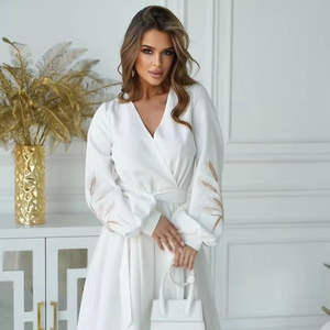 ชุดเดรสแต่งงานยูเครนสีขาวหรูหราวิจิตรวิสเฮาส์ทำมือพร้อมเครื่องประดับแบบดั้งเดิมเสื้อเบลาส์แต่งเอวธรรมชาติ - Product Image 5