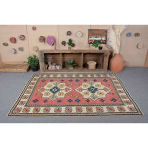 พรมขนสัตว์สีเบจสีแดงแบบดั้งเดิมดั้งเดิมดั้งเดิม5.2x7.3ฟุตสไตล์ตุรกีพื้นที่ขนาดใหญ่แบบเย็บปะติดปะต่อกันสำหรับห้องนั่งเล่นห้องโถงของตกแต่งสำหรับวัยรุ่น - Product Image 4