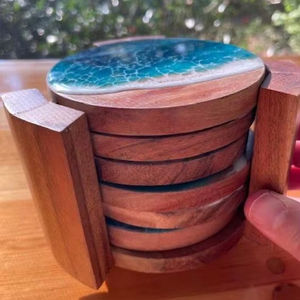 USER Posavasos de madera de nogal de resina para el hogar Deco Posavasos de madera de resina epoxi Posavasos de lujo personalizado para bebidas - Product Image 1