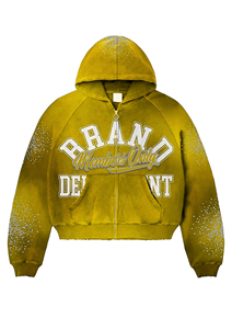 Sudadera con Capucha Personalizada con Estampado y Bordado, con Pedrería, Tela Lavada, Corte Holgado, Ideal para Moda Moderna - Product Image 4