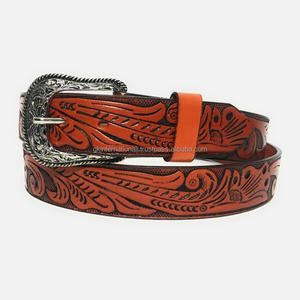 Cinturón de herramientas de cuero occidental duradero de alta resistencia en relieve floral Premium para unisex con cambio de hebilla de botón a presión - Product Image 4