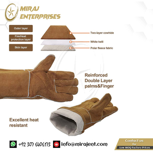 Gants de soudage en cuir de qualité supérieure personnalisés de 14 pouces gants de chaleur extrême abrasion mitaines de barbecue gants résistants à la chaleur et au feu - Product Image 3