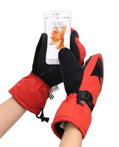 Guantes y Manoplas de Esquí de Cuero con Forro Impermeable para Clima Frío de Invierno, Combinación Rojo y Negro - Product Image 5