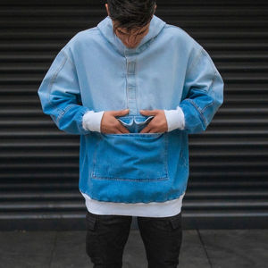 Veste en jean à dégradé de couleur surdimensionnée pour homme personnalisée, 90% coton, 10% polyester, avec poche kangourou en bleu, vente en gros - Product Image 1