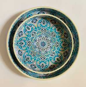 ถาดเหล็กทรงกลมเคลือบเคลือบเคลือบเงาสำหรับตกแต่งบ้านของขวัญส่งเสริมการขายสำหรับนักออกแบบถาดเสิร์ฟตัดด้วยเลเซอร์ - Product Image 2