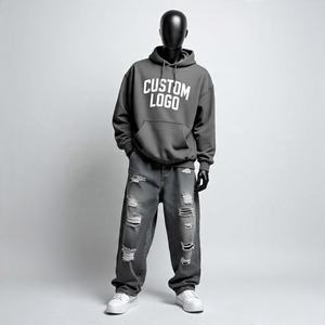 Personalizado en blanco Zip Up Hoodie Joggers Baggy Fleece algodón Pantalones de chándal y Sudadera con capucha Conjunto 450gsm Bordado Logo Chándales para los hombres - Product Image 4