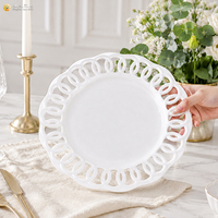 Assiettes en porcelaine blanches pour la restauration en gros, ensemble de 8/10/12 pouces, bord entrelacé, style européen, pour hôtels et restaurants
