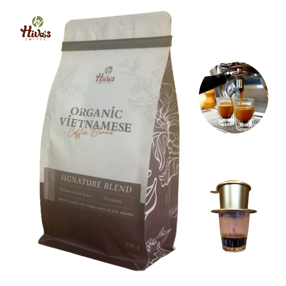 コーヒーサプライヤー工場ベトナムローストロブスタプレミアム卸売コーヒー豆0.25Kgダークチョコレート強い豊かな香りの輸出