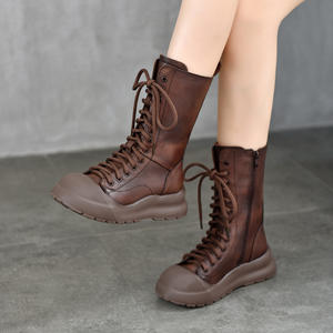 Bottines Chelsea en cuir pour femmes, avec élastique, faciles à enfiler, décontractées, à fermeture éclair latérale, bottes hautes en cuir pour femmes - Product Image 3