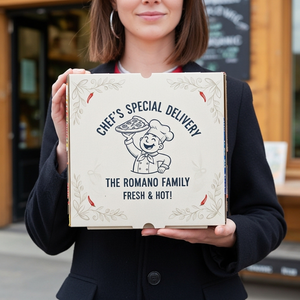 Caja de pizza con logotipo personalizado impreso, papel Kraft, biodegradable, reciclable, ecológico, apto para microondas, embalaje de calidad alimentaria - Product Image 5