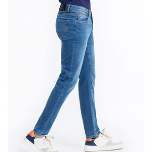 Pantalones de moda para hombre, pantalones vaqueros de algodón, transpirables, lavados, rectos, de Color sólido, pantalones vaqueros personalizados con cintura elástica, servicio OEM - Product Image 3