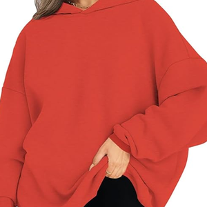 Pull à capuche surdimensionné personnalisable pour femme Intérieur en polaire douce brossée Poignets côtelés Capuche réglable en relief Hiver régulier - Product Image 5