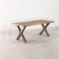 Table à manger en bois massif 6 places Pindel Handicraft |   Design rectangulaire moderne avec pieds croisés |   Meubles de maison écologiques et durables