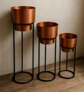 Ensemble de 3 supports de plantes en fer forgé modernes, finition cuivre, hauteur 36 pouces, résistants à la rouille et légers - Product Image 6