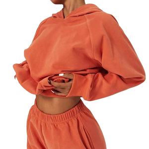 Custom Fashion Hooded Pullover Sweatshirts Autumn/Winter Fleece Waterproof Breathable Plus Size Washed Long Sleeve Women's - Product Image 2