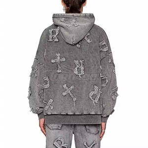 Stylish Fashionable <b>Pullover</b> <b>Men</b> Distressed Applique Hoodies 2025 Custom Made Latest Design <b>Men</b> Hoodies <b>For</b> Adult - Product Image 2