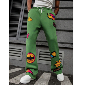 กางเกงถักขาบานสำหรับผู้ชายกางเกงวอร์มผ้าใยไผ่ย้อมสีล้วนกางเกงวอร์มผ้านุ่มป้องกันการยับกางเกงบานสองชั้น - Product Image 2