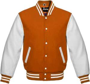 Veste universitaire à col montant pour homme, manches en cuir et corps en laine, blouson bombardier baseball Letterman avec logo sur le devant - Product Image 5
