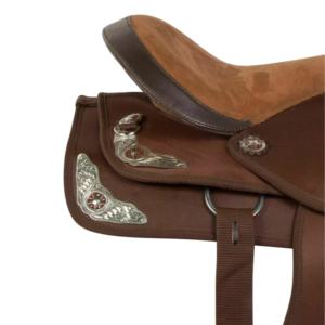 Selle de course de barils western synthétique de conception personnalisée haut de gamme, arbre en fibre de verre, quincaillerie nickelée, tailles et couleurs personnalisées - Product Image 3