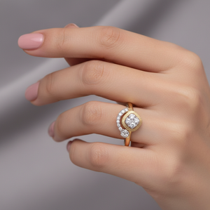 Anillo de Compromiso y Matrimonio de Lujo con Diamantes y Oro de Alta Calidad para Mujer - Product Image 2