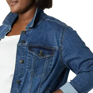 Vestes pour femmes sur mesure OEM, veste en jean courte de haute qualité en tissu teinté rose noir, style jean décontracté - Product Image 3