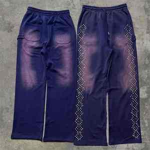 Pantalons à jambes larges pour hommes, en denim délavé à l'acide, avec strass personnalisés, style sport, jogging, ample, style pakistanais. - Product Image 2