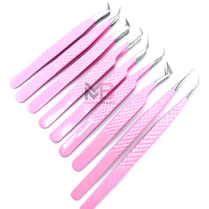 Pinzas de extensión de pestañas con agarre de diamante, puntas de plata recubiertas de Color rosa, acero inoxidable con nombre de marca personalizado - Product Image 3