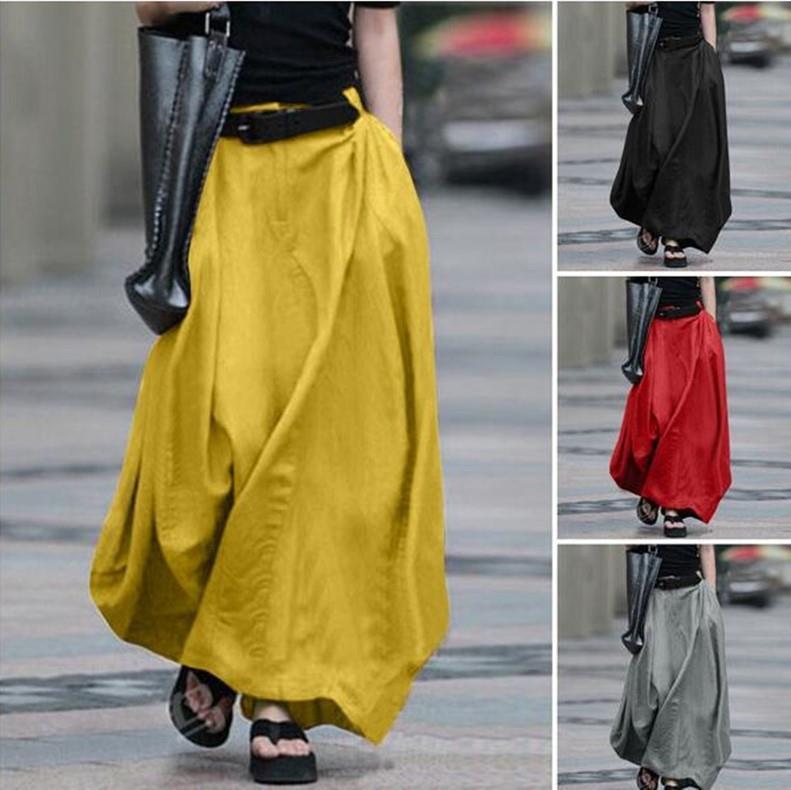 Afibi Women's Plus Size Vintage Maxi Skirt – High Waist Long A-Line Skirt With Pockets, Yellow, Large - View #7