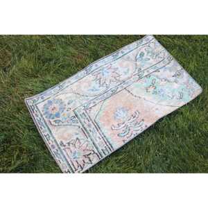 Alfombra Turca Vintage de Lana 1.7x3 pies, Ecológica, Azul con Diseño de Parches y Base de Látex - Product Image 3