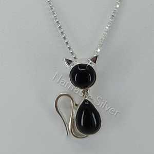 925 Sterling Silver Handmade <b>Cat</b> Pendant Chain Black Onyx & Silver Gemstone Animal Locket Fine Pendants & Charms <b>Gift</b> <b>for</b> <b>Her</b> - Product Image 1