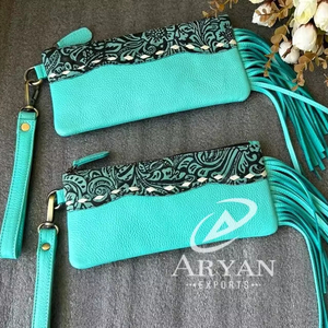 Pochette en cuir Turquoise pour femmes, nouveau Style occidental, porte-monnaie design, offre spéciale, bracelet élégant, portefeuille en cuir avec fermeture éclair - Product Image 1