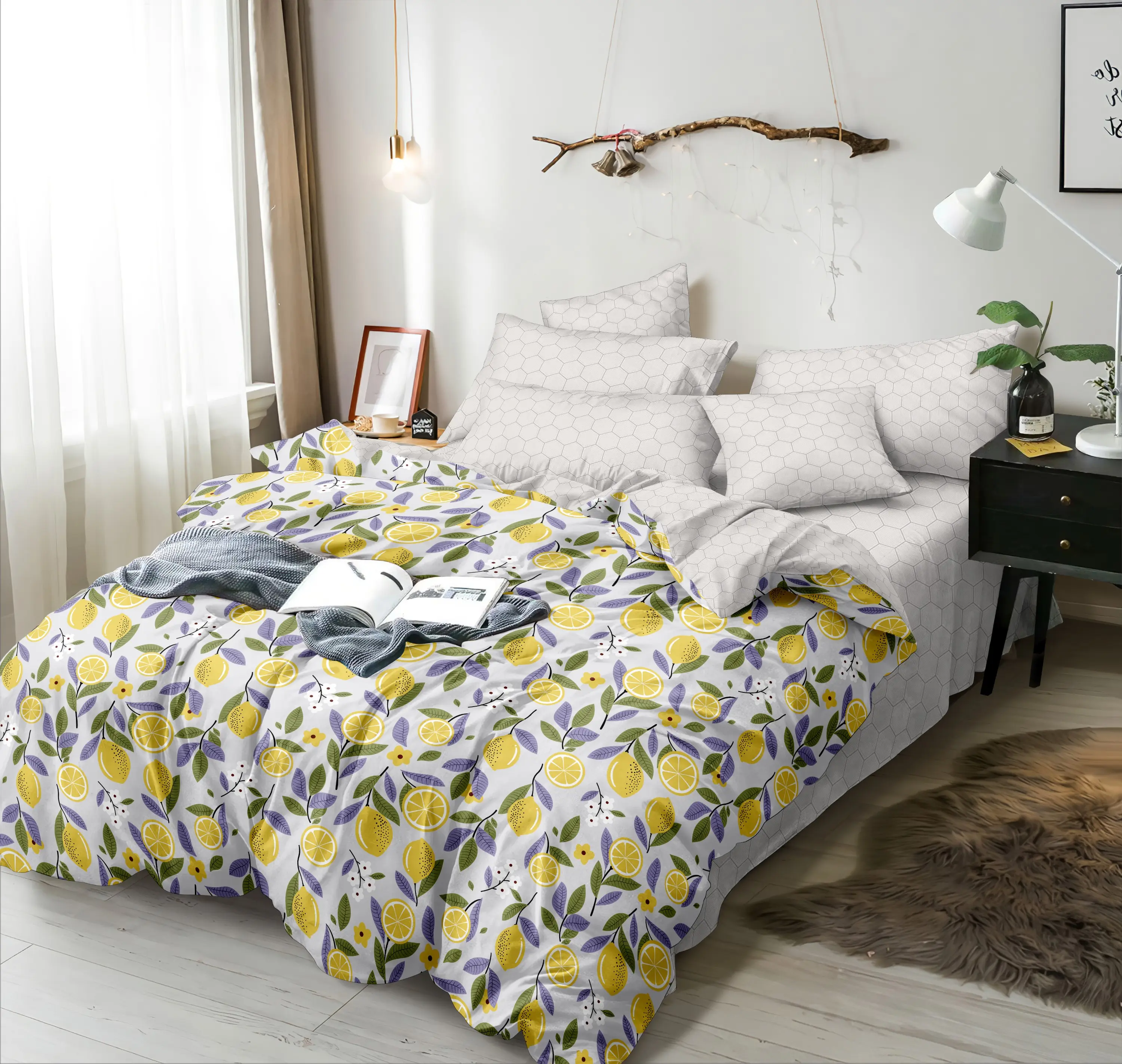 Flower Space Time Yellow Large Flower Green Bed Set Bed Sheet Combination Four Seasons Style Four Piece Set Bedding Set